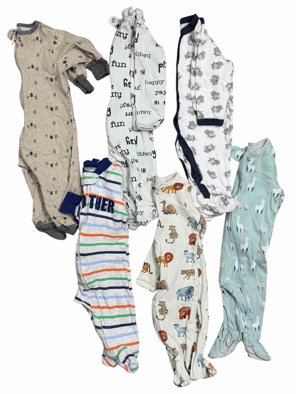 0-3M Zip Up and Snap Pajamas Bundle Lot Of 6 PJs 0-3 Months